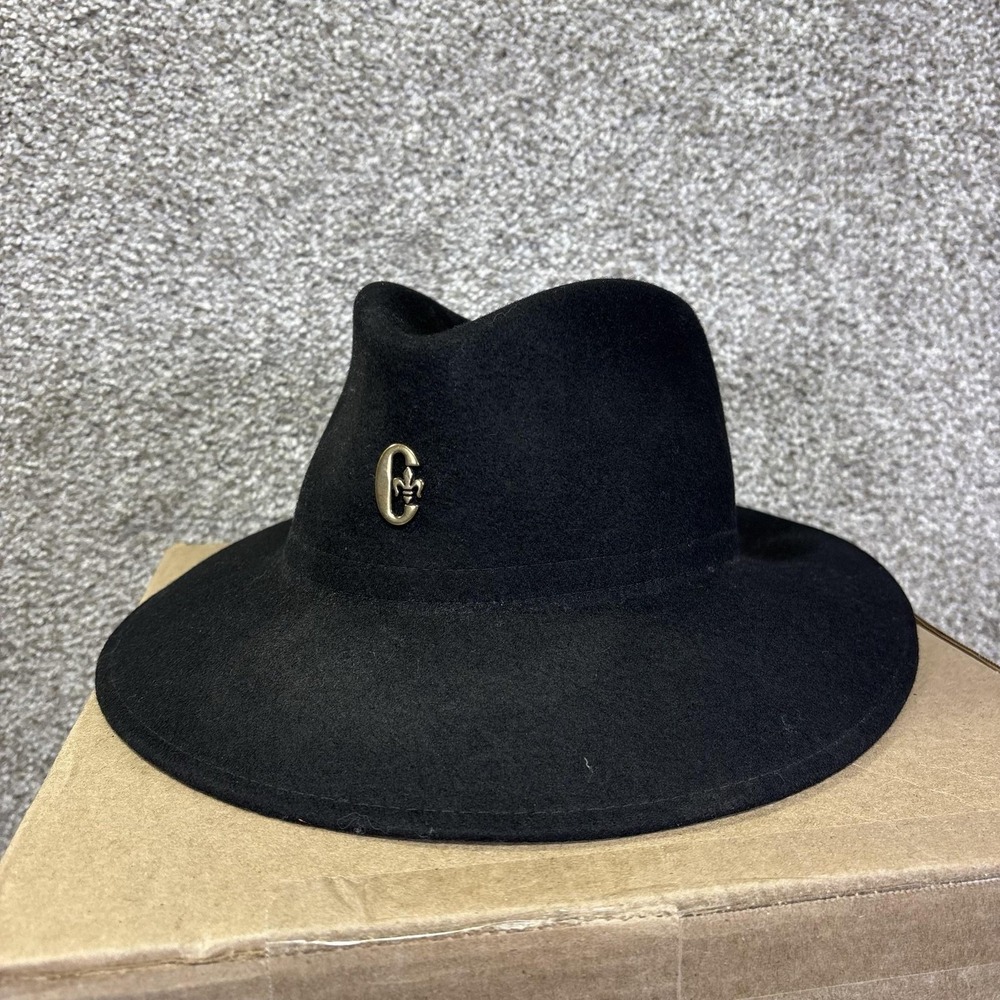 Conte Of Florence Hat Fedora Mens 7 1/4 Black Wool Wide Brim Lined Italy